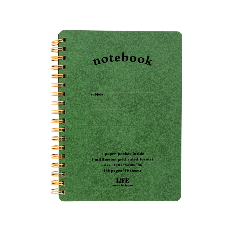 Life Stationery B6 Spiral Notebook Green