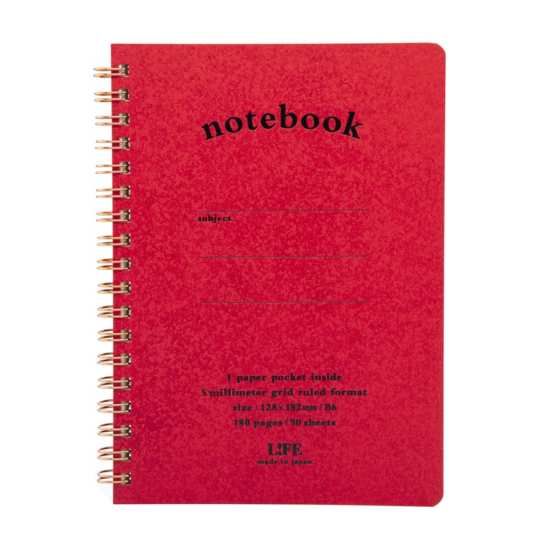 Life Stationery B6 Spiral Notebook Red