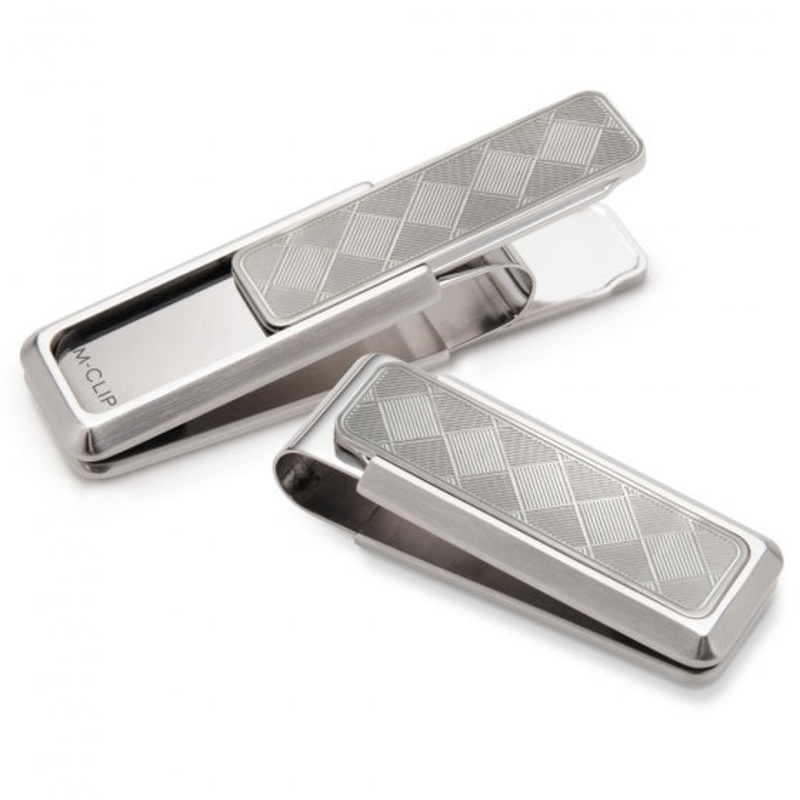 M-Clip Stainless Brushed With Etched Herringbone Money Clip