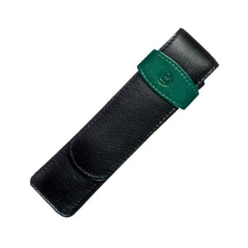 Pelikan Pen Case - Black & Green Leather for 2 Pens