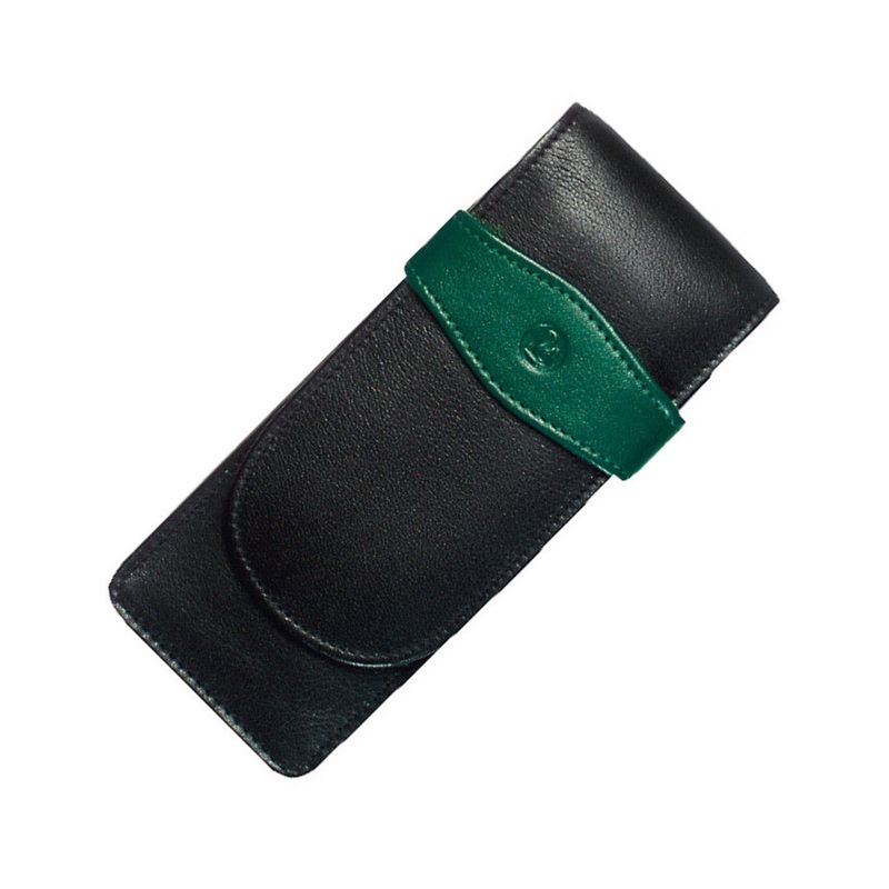 Pelikan Pen Case - Black & Green Leather for 3 Pens