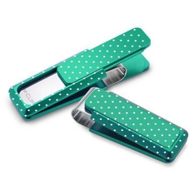 M-Clip Green Solid Slide w/Etched Polka Dots Money Clip