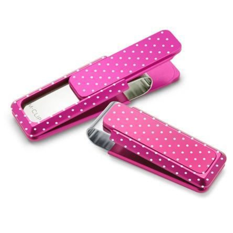 M-Clip Pink Solid Slide w/Etched Polka Dots Money Clip