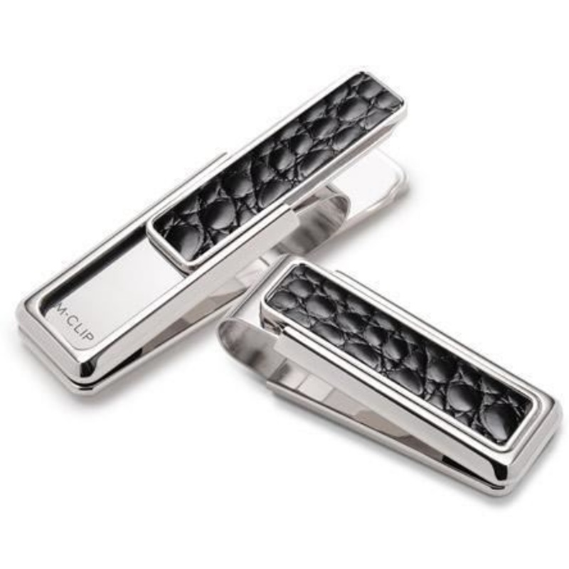 M-Clip Rhodium w/Black Alligator Money Clip