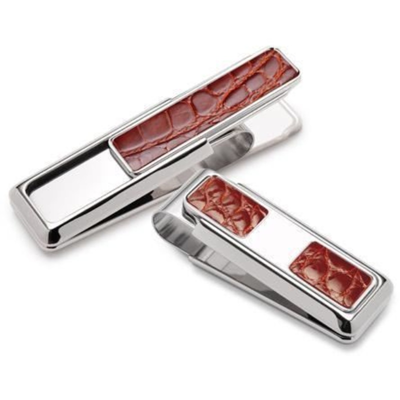 M-Clip Rhodium w/Cognac Alligator 2 Pocket Money Clip