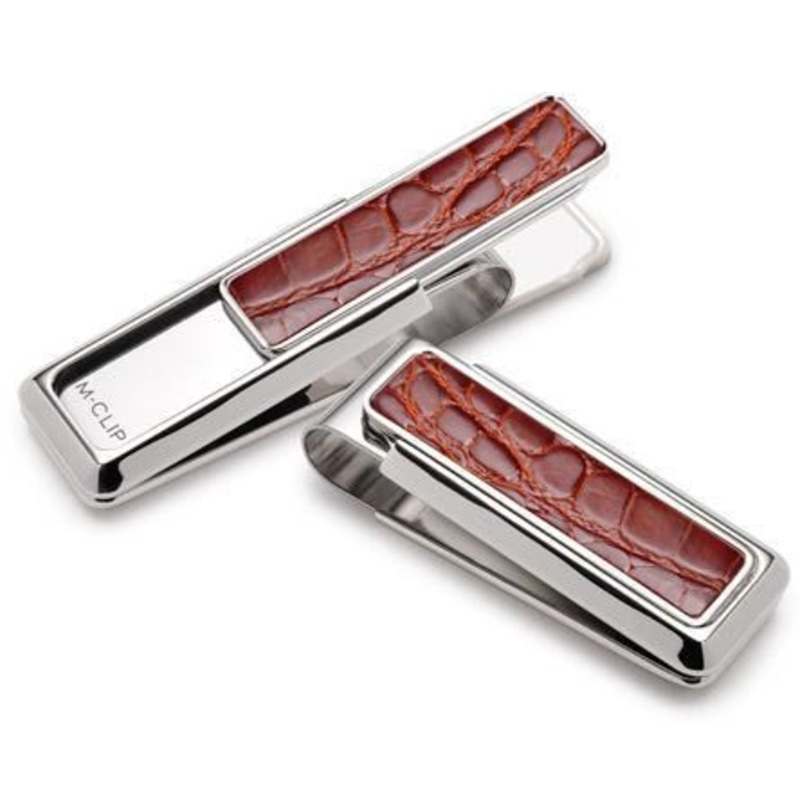 M-Clip Rhodium w/Cognac Alligator Money Clip