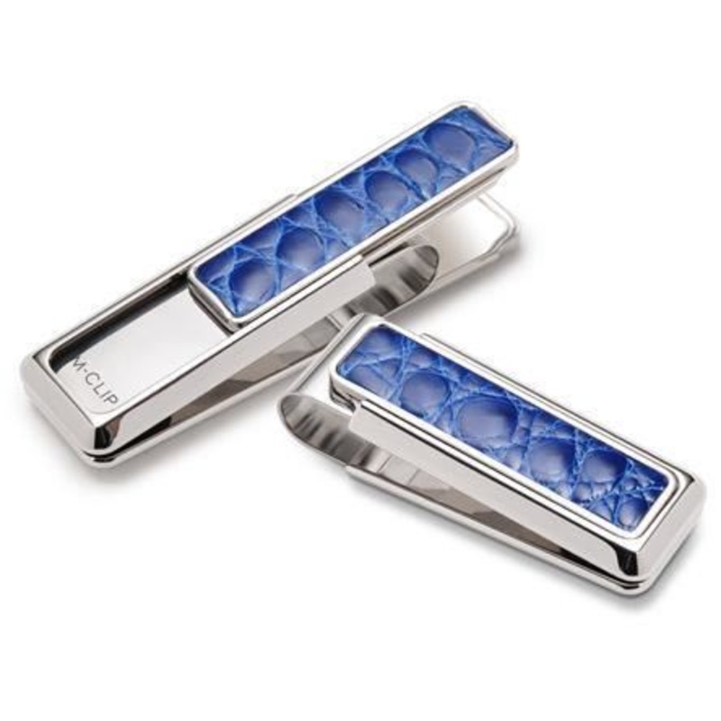 M-Clip Rhodium w/Dark Blue Alligator Money Clip