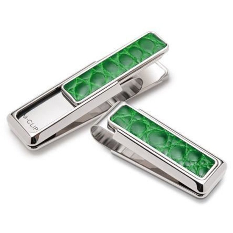M-Clip Rhodium w/Dark Green Alligator Money Clip