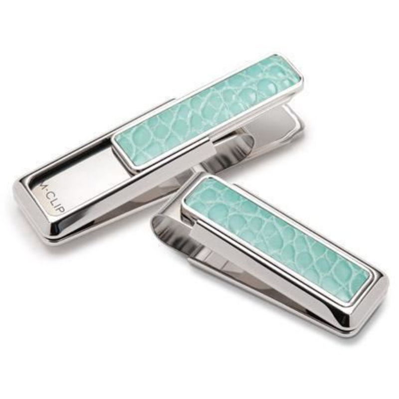 M-Clip Rhodium w/Light Blue Alligator Money Clip