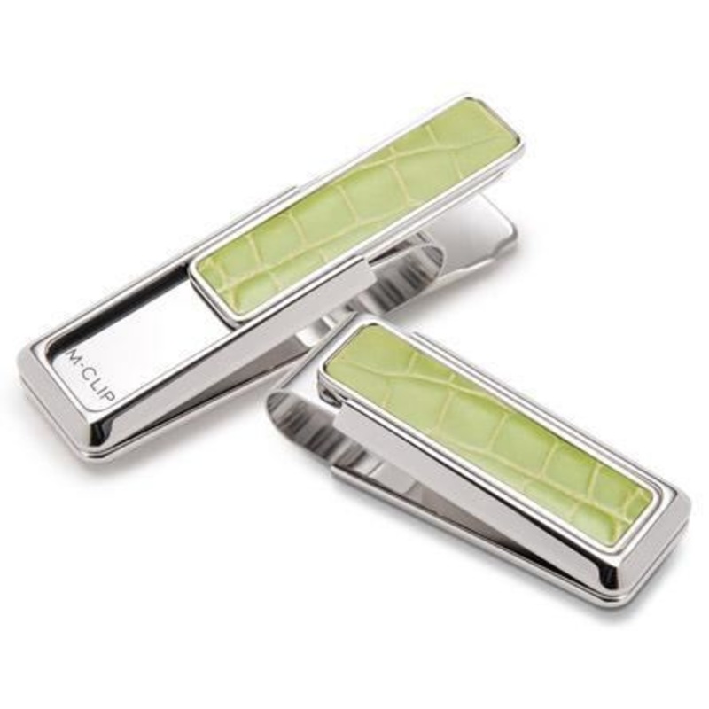 M-Clip Rhodium w/Lime Green Alligator Money Clip