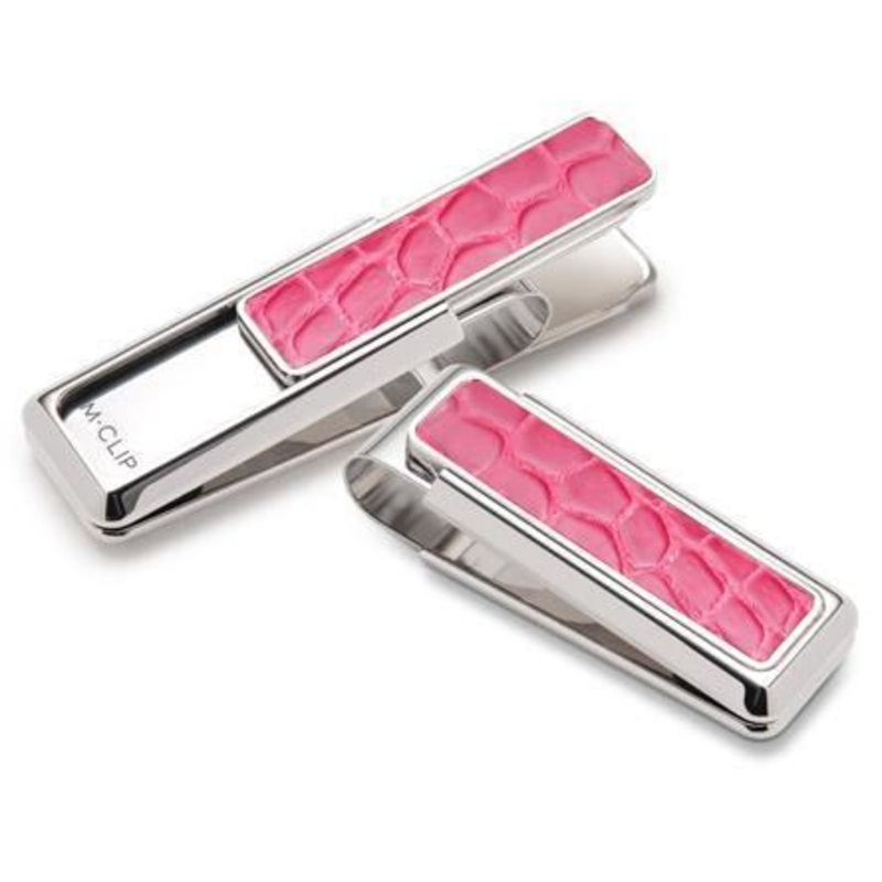 M-Clip Rhodium w/Pink Alligator Money Clip