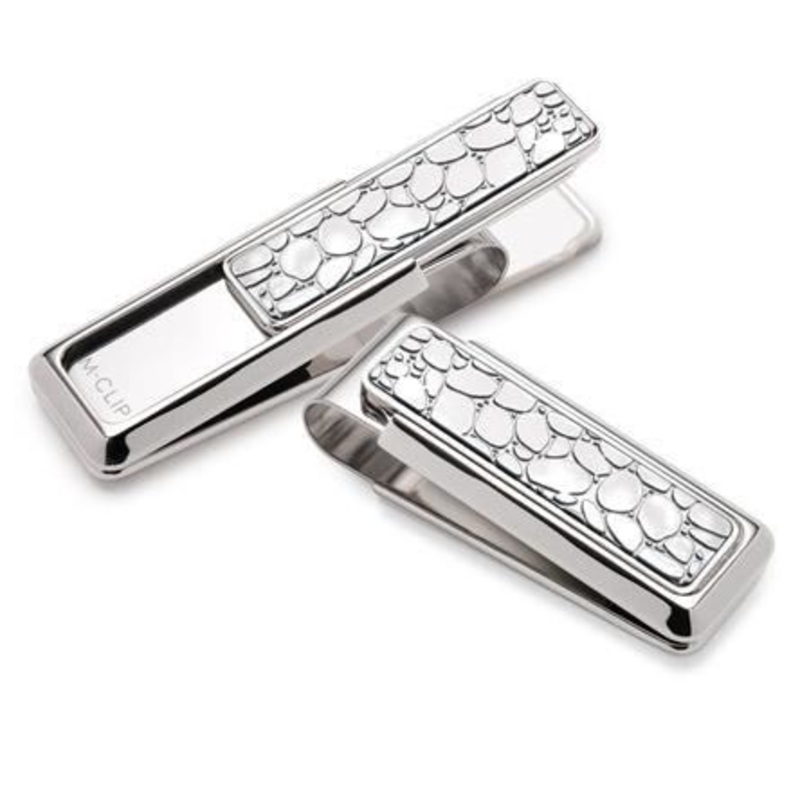M-Clip Rhodium w/Polished River Rock Money Clip