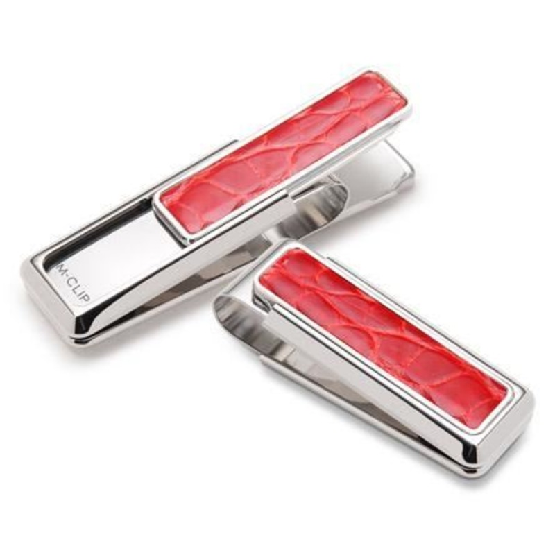 M-Clip Rhodium w/Red Alligator Money Clip