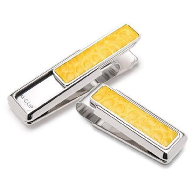 M-Clip Rhodium w/Yellow Alligator Money Clip