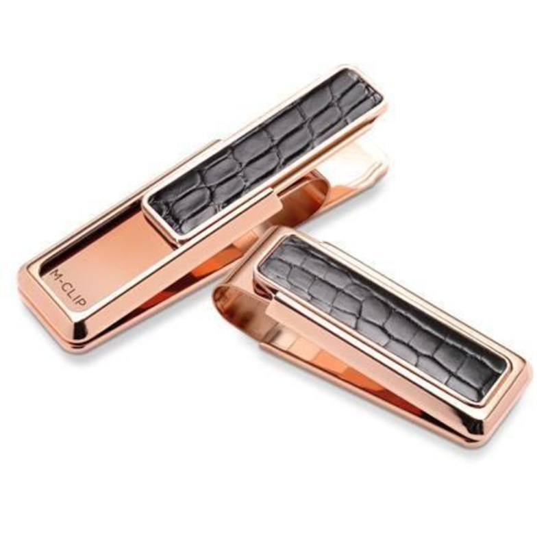 M-Clip Rose Gold Black Alligator Money Clip