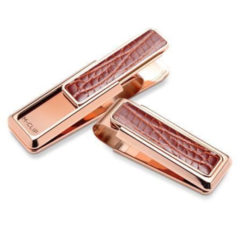 M-Clip Rose Gold Cognac Alligator Money Clip