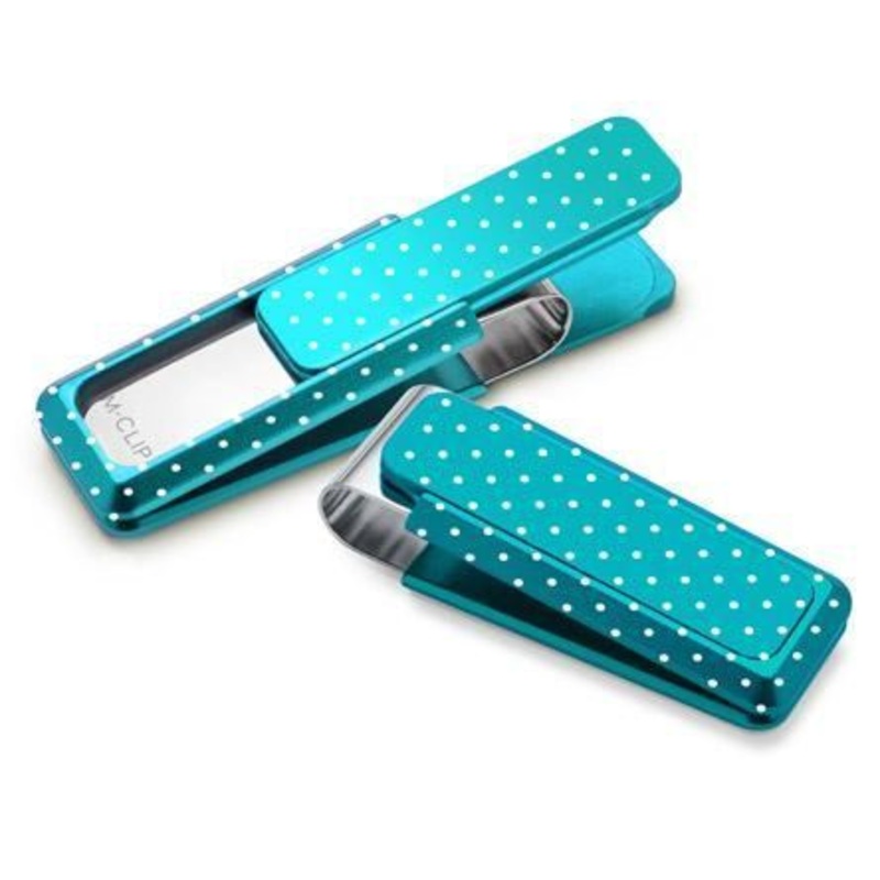 M-Clip Teal Solid Slide w/Etched Polka Dots Money Clip