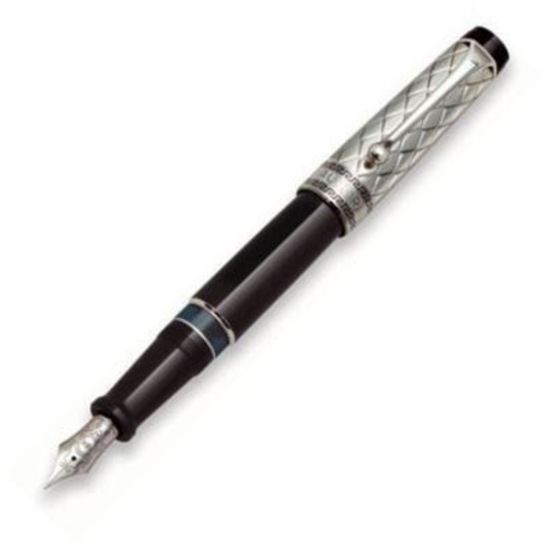 Aurora Optima Riflessi Sterling Cap/Black Fountain Pen