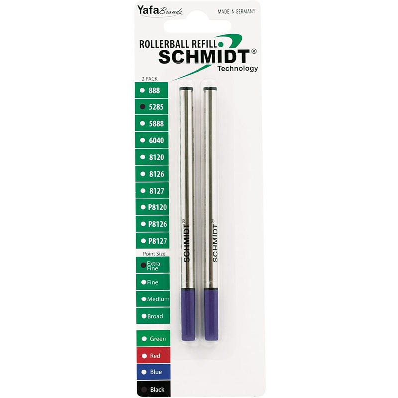 Schmidt 5285 Needle Point Rollerball Pen Refill - Metal Tube - 2 Pack