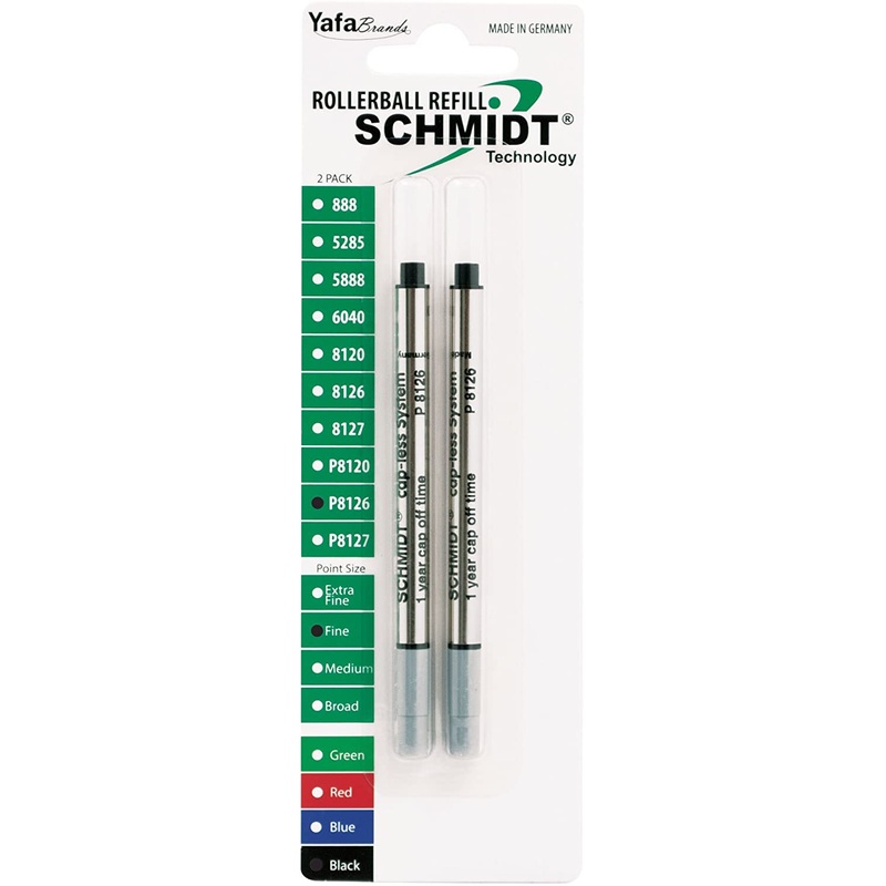 Schmidt Short Capless Rollerball Pen Refill - Metal Tube - 2 Pack