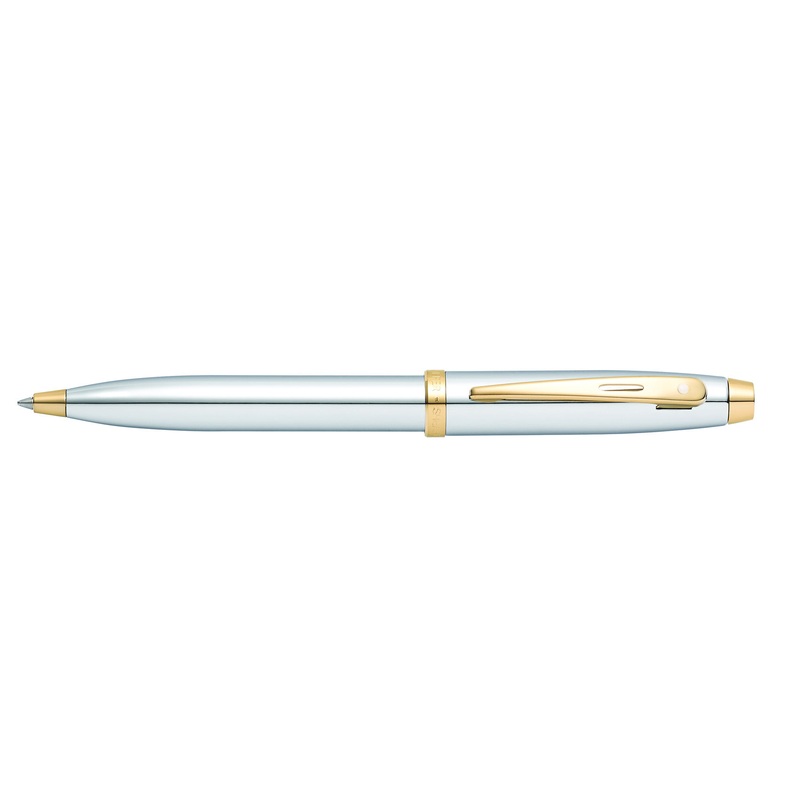 Sheaffer 100 Bright Chrome and Gold Trim Ballpoint Pen