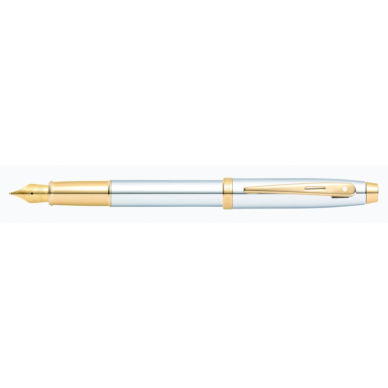 Sheaffer 100 Bright Chrome and Gold Trim Fountain Pen
