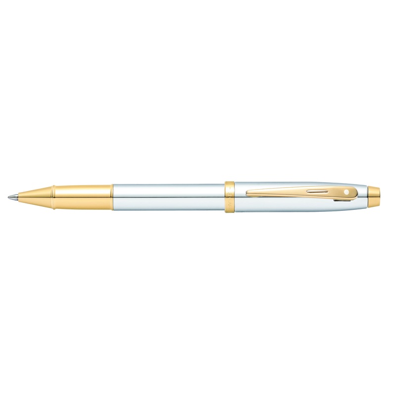 Sheaffer 100 Bright Chrome and Gold Trim Rollerball Pen